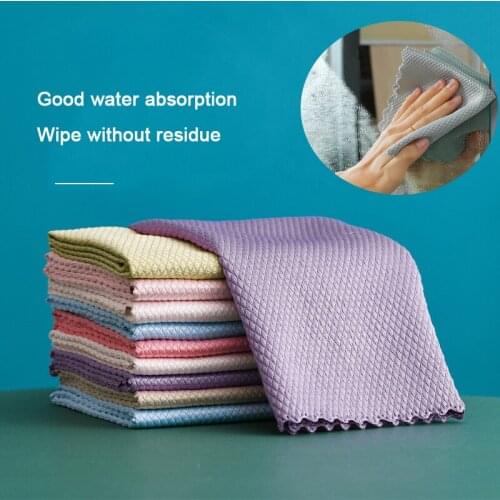 5/10pcs Microfiber Fish Scale Wipe Cloth Anti-grease Wiping Rag Super Absorbent Home Washing Dish Kitchen Cleaning Towel