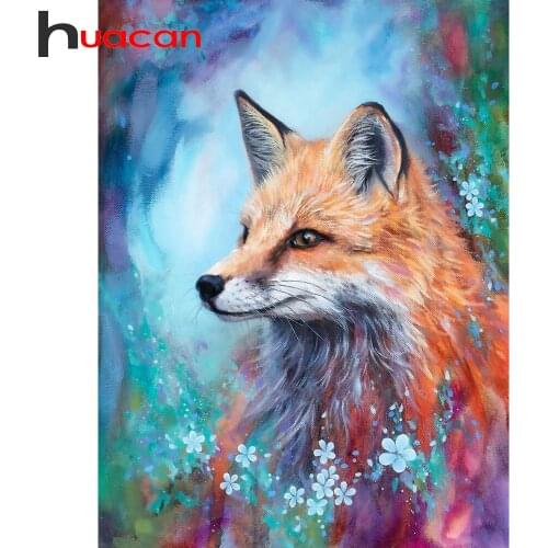 Huacan Full Diamond Embroidery Fox Mosaic 5D DIY Diamond Painting Complete Kit Animals Modular Pictures Home Supplies