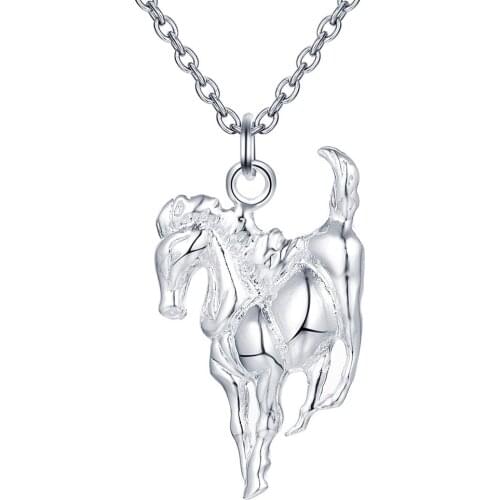 HXH QRX 925 Sterling Silver 18 Inches Hanging Horse Pendant Necklace For Women Man Fashion Wedding Party Charm Jewelry