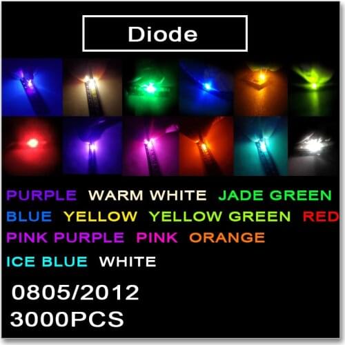 JASNPROSMA 0805 2012 SMD LED 3000PCS Red Orange Yellow Green Jade green ice Blue White Warm white Pink Purple light 1.4*1.25