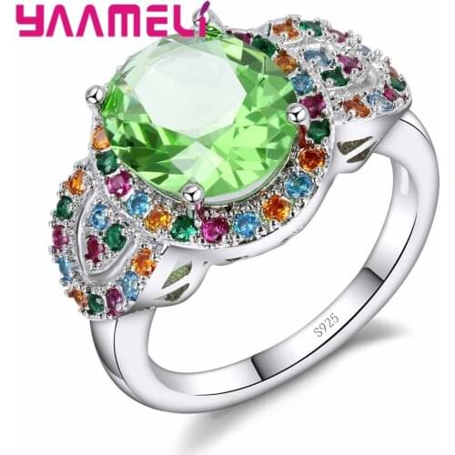 Top Quality 925 Sterling Silver Wedding Ring And Shining Rainbow Colorful Cubic Zirconia for Women Wedding Lover Gift