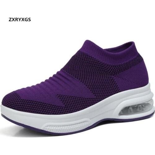 2021 New Mesh Breathable Women Sneakers Shoes Casual Lightweight Air Cushion Shoes Soft Bottom Non-slip Socks Shoes Large Size