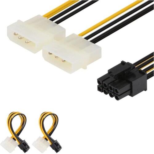 LBSC [2Pack] 8 Pin PCIe to 2 x 4 Pin LP4 Molex Power Cable Adapter 6 inch / 15 cm, Black