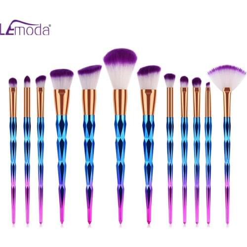 Lemoda Colorful Makeup Brushes 12Pcs/Set Powder Foundation Eyeshadow Eyebrow Blush Blending Lip Brushes Woman Cosmetic Tools Kit