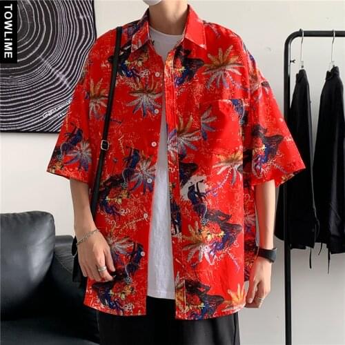 Summer Hawaiian Mens Floral Printed Short Sleeve Shirt Harajuku Streetwear Man Fashion Casual Tops Women Oversized Blouse