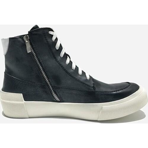 Street Style High-Top Sneakers Men Genuine Leather Zipper Ankle Boots Luxury Platform Flat Shoes Vintage Winter Motorcycle Boots