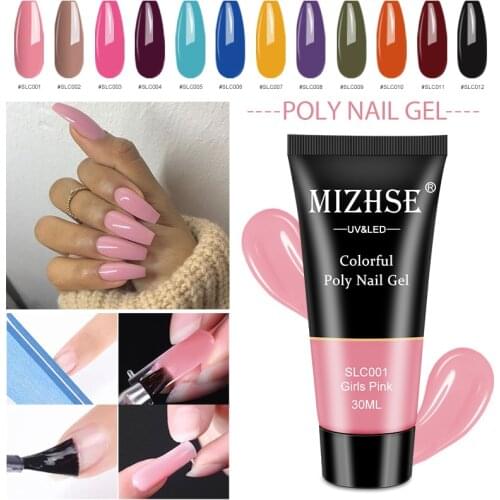 MIZHSE Nail Extension Poly Nail Gel Art Kits UV Gel 12 Colors UV Builder Gel Nail Polish Brush Fast Builder Gel Top Base Coat