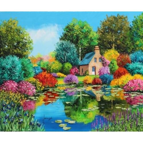 14CT Canvas Abstract Simple Color Pond Scenery Aida Cross Stitch Kits Art Crafts Embroidery DIY Handmade Needle Work Home Decor