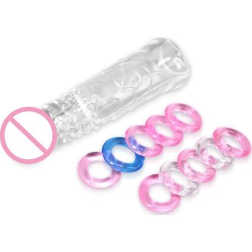 10pcs Cock Rings Kit Silicone 7cm Penis Extender Cock Enlarger Extension Condom Cockring Set Sex Product for Male