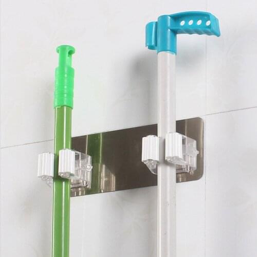 Wall Mounted Mop Organizer Holder With 2 Hooks Non-slip Waterproof Bathroom Kitchen Tool Hanger Brush Broom Storage Hooks 3