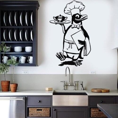 Penguin Chef Wall Sticker Cook Decal Kitchen Wall Decor Food Restaurant Stickers Dining Room Decoration Funny