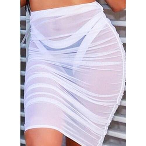 See Through Chiffon Beachwear Short Bathing Sundress Bikinis One Piece Swimming Cover-Up Women Sexy Beach Mesh Cover Up Skirt