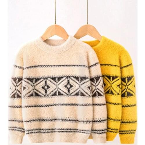 Toddler Boys Girls Pullover Knitwear Autumn Winter Coat Sweater Childrens Mink Velvet Outfit kids Warm Clothes