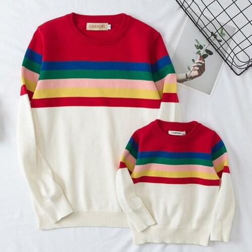 Mother Daughter Stripe Pullover Sweaters Family Matching Outfits Spring Autumn Womens Kids Pullover Tops Baby Sweaters