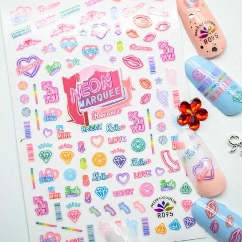 R-93-95-97-98 NEON series colorful designs 3d nail art sticker nail decal accessories