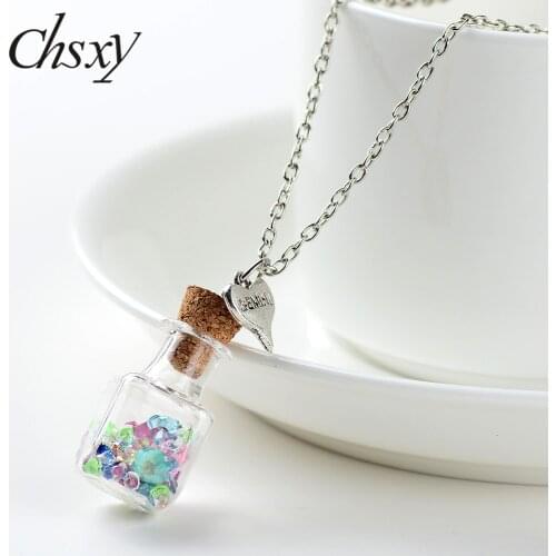 CHSXY Romantic Dried Flower Sweater Chain Necklace Multicolor Crystal Seed Drift Bottle Necklaces Pendants Collier Women Jewelry