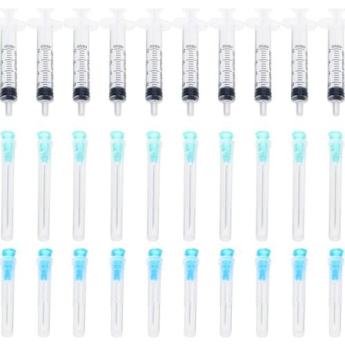 1 Set Injection Syringe 2ml Transparent Syringe with 21G + 10pcs 23G Pointed Needle Tips for Dispensing Tool