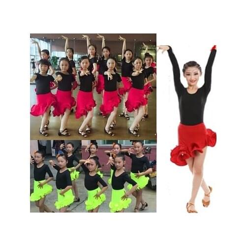 Ruffle Dance Skirt For Girls Children Kids Latin Dance Dress Patterns Unequal Practice Ballroom Tango Salsa Dancing Skirt