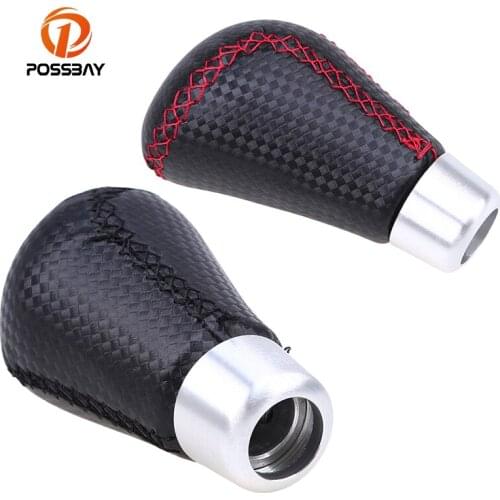 POSSBAY Universal Leather Aluminum Shift Knob Car Gear Shift Knob Manual Transmission Stick Shift Shift Lever Knob 5/6 Speed