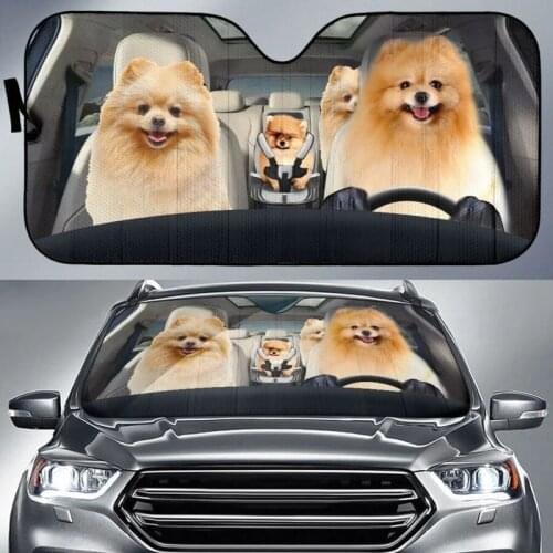 INSTANTARTS Adorable Pomeranian Prints Universal Car Windshield Sun Shade Fold-up Sunshade for Windshields Car Sunshade Cover
