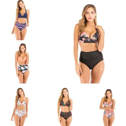 High Waist Bikini 2021 Mujer Swimwear Women Plus Size 3XL Print Push Up Backless Biquini Colors Swimsuit