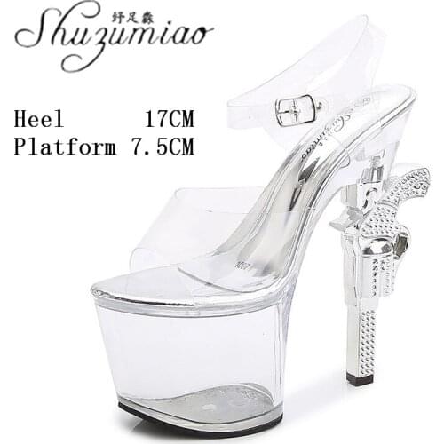 Model Catwalk Platform Super High Heels Sandals Women 17CM Nightclub Bar Performance T Stage Clear Crystal Sexy Pole Dance Shoes