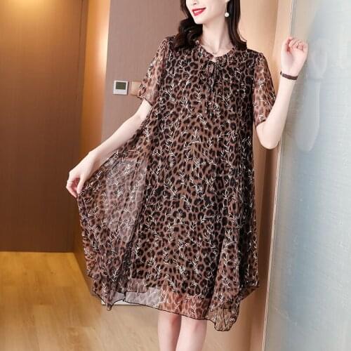 Summer Casual Leopard Print Chiffon Beach Midi Dress Women Vintage Loose 5XL Plus Size Dress 2021 Elegant Bodycon Party Vestidos