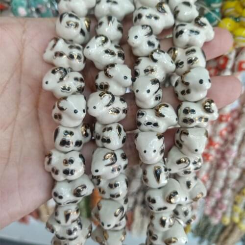 5pcs 18x13mm Hand Painted Gold Sheep Ceramic Beads Fashion Cute Loose Animal Lamb Ceramics Bead For Jewelry Making DIY