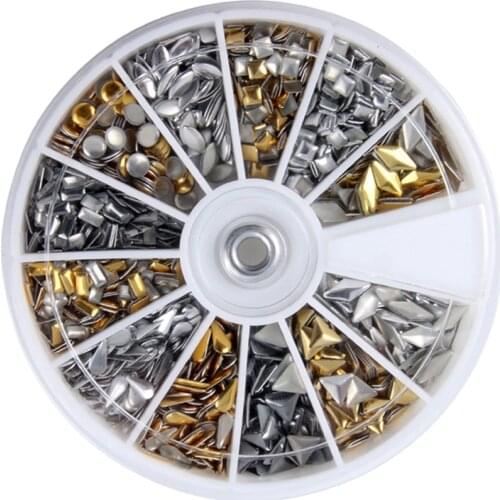 600 pcs 3D Design Nail Art Different Metallic Studs Gold & Silver Stud Wheel Manicure