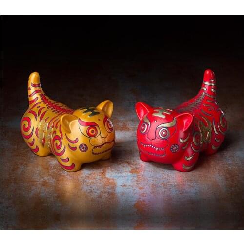 7.87inches China Art Deco Pure Brass painted Wealth tiger decorate abstract sculpture Decoration Home Furnishings Gift Statue