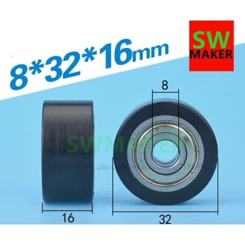 8*32*16 rubber bearing, flat pulley, embedded double bearing nylon plastic lift, cutting machine roller