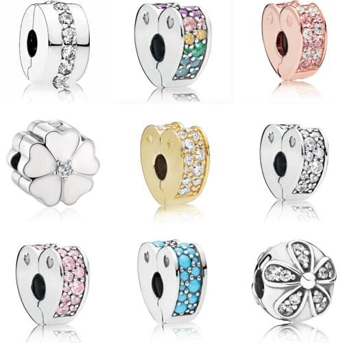 925 Bead DIY Jewelry Dazzling Daisies Primrose Arcs of Love Shining Elegance Clip Stopper Charm for Pandora Bracelet Bangle