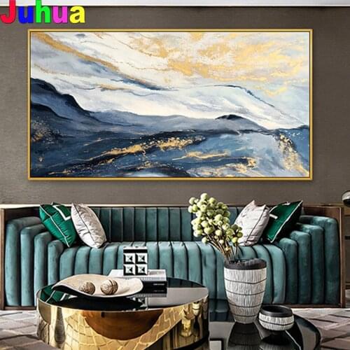 5D DIY diamond painting Abstract Gold Foil Block ,cross stitch,full Round diamond Emeroidery mosaic Modern Blue Golden Wall Art