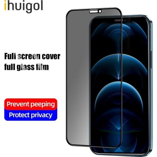 Ihuigol Anti Spy Tempered Glass Glare Peep Privacy Screen Protector For iPhone 12 Pro Max Mini Anti-fingerprint Protective Glass