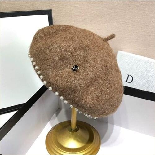 Beret Japanese Female Autumn/winter Wool Hat Pearl Buds Of England Model Contracted Painter Cap