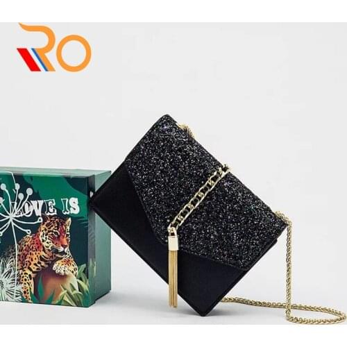 European Fashion Luxury Tassel Charm Female Caviar Shoulder Slung Sequin Bag