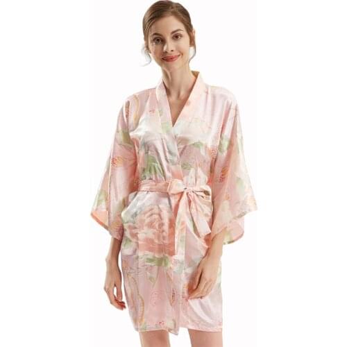 Summer New Ice Silk Peony Cardigan Dressing Gown Women Pajamas Ladie Bathrobe Female Japanese Kimono Robe Sleepwear Home Clothes