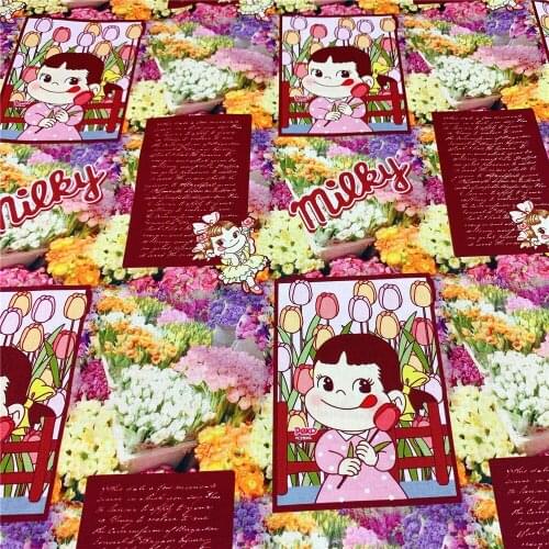 Beautiful 100% Cotton Fabric Cartoon Tulip Girl Milky Digital Print Sewing Material DIY Home Patchwork Dress Clothing