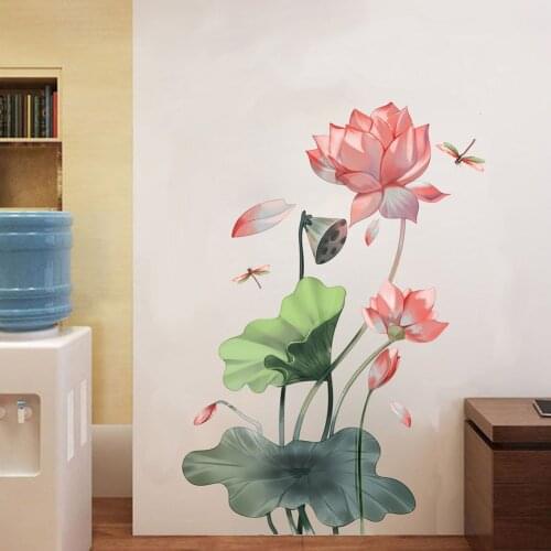 Creative Lotus Dragonfly Wall stickers living room wall background Bedroom decoration wallpaper Home Decor Removable Art sticker