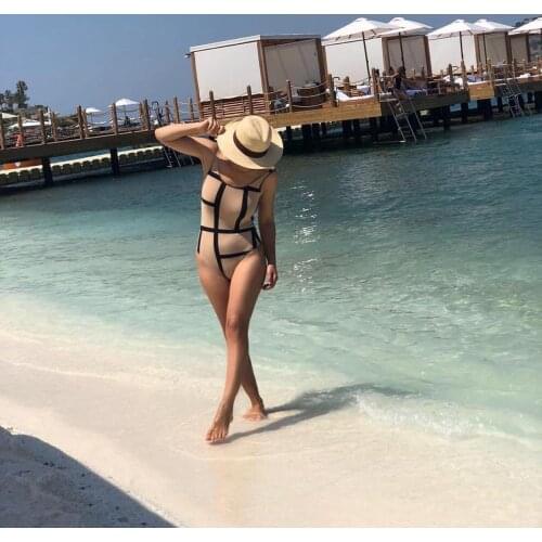 Monogram print swimsuit Summer Swimwear playsuit Skinny one piece