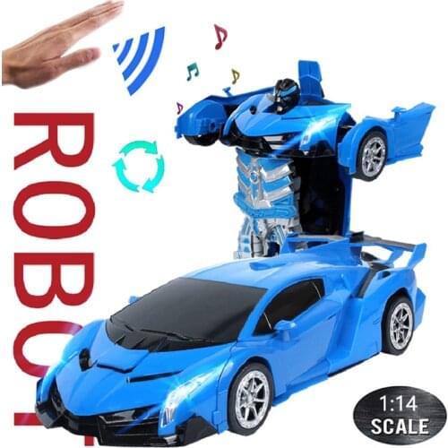 1:14 RC Cars 29CM 2.4Ghz Induction Transformation Robot LED Music Deformation Gesture Remote-controlled Car Toy for Children B03