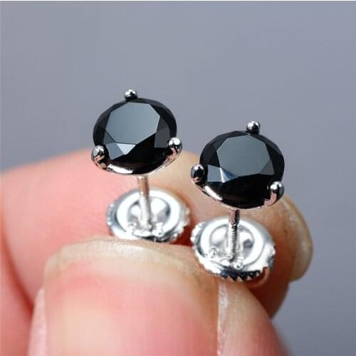 Minimalist Female 6/7/8mm Black Round Stone Earrings Real 925 Sterling Silver Earrings For Women Punk Small Screw Stud Earrings