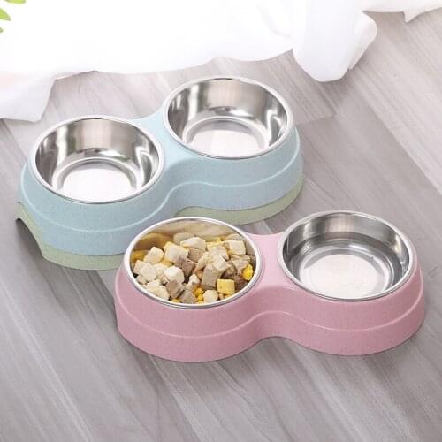 Pet Dog Duble Bowl Kitten Food Water Feefer Stainless Steel Small Dogs Cats Drinking Dish Feeder For Pet Supplies Feeding Bowls