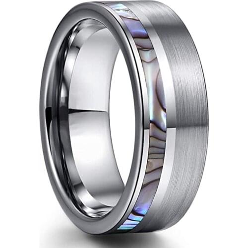 Mens Fashion 8mm Silvery Brushed Tungsten Carbide Ring Natural Abalone Shell Inlay Mens Ring Wedding Band Jewelry Gifts