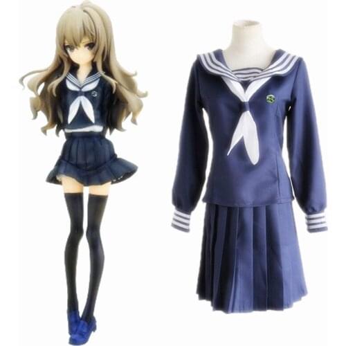 New TIGER DRAGON! Cosplay Aisaka Taiga Halloween Woman Sailor Daily Uniforms Student Services Full Set(Top+Skirts+Tie)