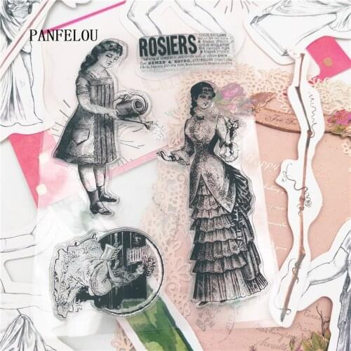 PANFELOU 11*16cm Garden lady Transparent Silicone Rubber Clear Stamps cartoon Scrapbooking/DIY Easter wedding album