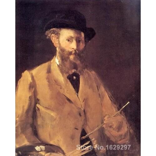 Portrait Painting Self Portrait with a Palette by Edouard Manet Canvas High quality Hand painted