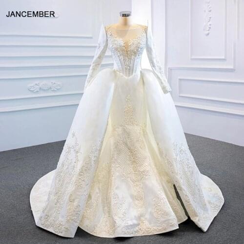 RSM67177 White Sexy Transparent Lace Applique Print Pattern Wedding Bridal Gown 2021 Back Lace-Up Design Banquet Skirt