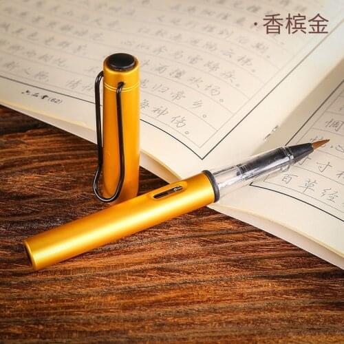 1pc Gold Metal Calligraphy Pen Soft Hair Writing Brush Watercolor Fountain Pen Painting Drawing Tool School Supplies Stationery
