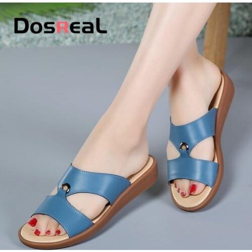 Dosreal Women Slippers Summer Platform Flats New Women Slides Flip Flop Leather Designer Sandals Ladies Fashion Shoes Large Size